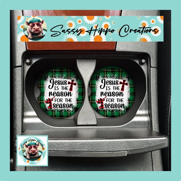 Car Coasters Jesus is the Reason for Season Christmas Cross Set of 2 Neoprene - Picture 1 of 5